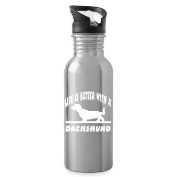 Dackel - Trinkflasche mit integriertem Trinkhalm - Lightsilver - Rechts