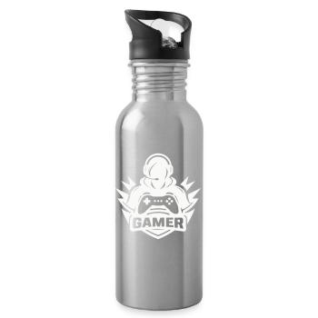gamer_logo - Water bottle with straw - silver - Right