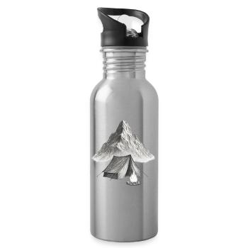 Bergzelt am Feuer - Trinkflasche mit integriertem Trinkhalm - Lightsilver - Rechts