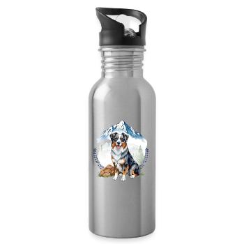 Aussie Dog Landscape Nature Illustration - Water bottle with straw - silver - Right
