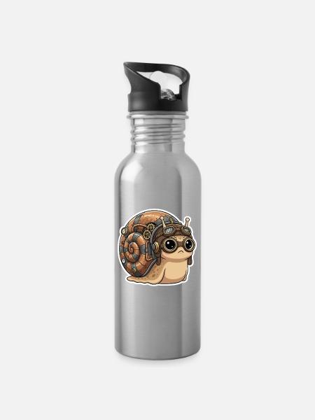 Snail Aviator Steampunk Shell Copper - Trinkflasche mit integriertem Trinkhalm - Lightsilver