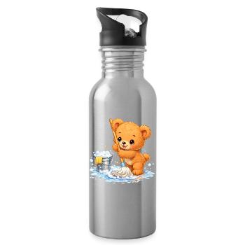 Kinder Shirt Bär putzt Frühjahrsputz süß  - Trinkflasche mit integriertem Trinkhalm - Lightsilver - Rechts