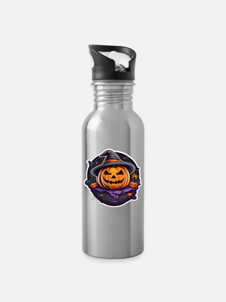 Pumpkin Witch Halloween Cartoon - Water bottle with straw - silver