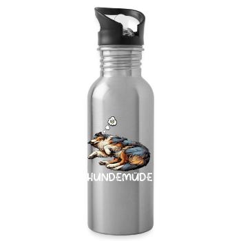 Hundemüde Australian Shepherd Aussie Aussiehalter - Trinkflasche mit integriertem Trinkhalm - Lightsilver - Rechts
