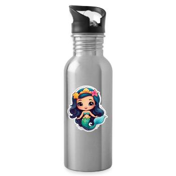 Sirène kawaii aux fleurs - Gourde avec paille intégrée - argent clair - Droite