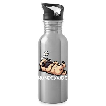 Hundemüde Mops Möpse Mopsbesitzer Mopsliebhaber  - Trinkflasche mit integriertem Trinkhalm - Lightsilver - Rechts