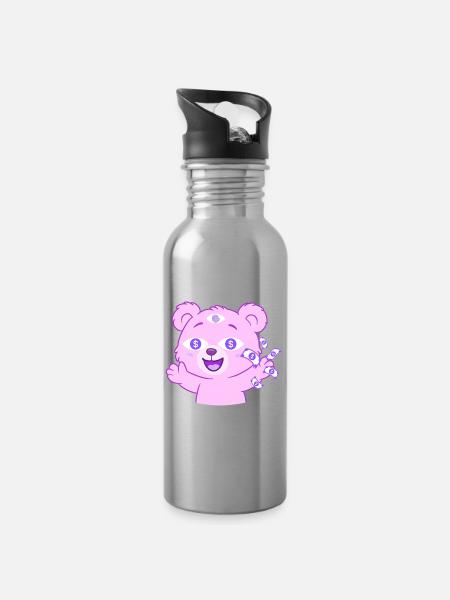 Money Teddy - Trinkflasche mit integriertem Trinkhalm - Lightsilver