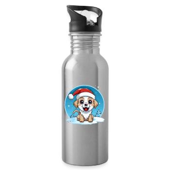 Winter dog with santa hat - Water bottle with straw - silver - Right