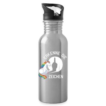 erkenne die Zeischen lustiges Einhorn - Trinkflasche mit integriertem Trinkhalm - Lightsilver - Rechts