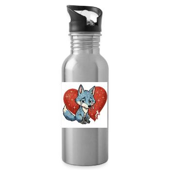 Fox animal sad symbol heart broken - Water bottle with straw - silver - Right