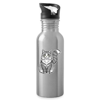 Norwegisches Katzengrau-weißes majestätisches Porträt - Trinkflasche mit integriertem Trinkhalm - Lightsilver - Rechts
