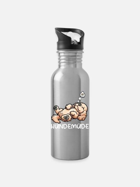 Hundemüde Cocker Spaniel Cockerhund Cockerbesitzer - Trinkflasche mit integriertem Trinkhalm - Lightsilver