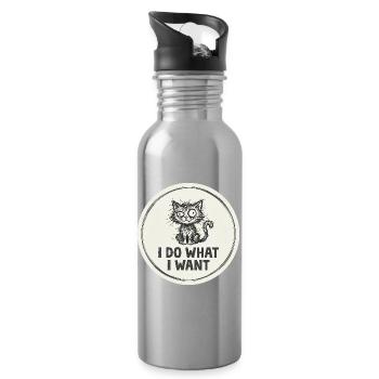 Ich mache, was ich will Katze - Trinkflasche mit integriertem Trinkhalm - Lightsilver - Rechts