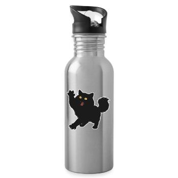 Schwarzes Kätzchen, flauschiges langhaariges lustiges Porträt - Trinkflasche mit integriertem Trinkhalm - Lightsilver - Rechts