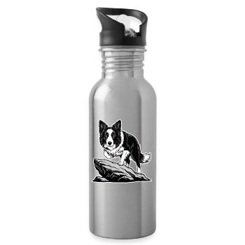 Hund Border Collie auf Rock Portrait Agility - Trinkflasche mit integriertem Trinkhalm - Lightsilver - Rechts