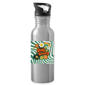 Retro-Blumenstil - Trinkflasche mit integriertem Trinkhalm - Lightsilver - Rechts