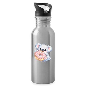 Cuddly koala with donut - Water bottle with straw - silver - Right