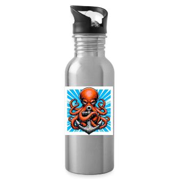 Octopus embraces an Anchor - Water bottle with straw - silver - Right