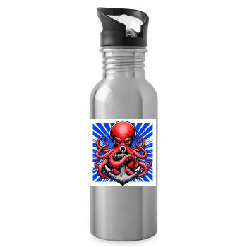 Octopus embraces an Anchor - Water bottle with straw - silver - Right