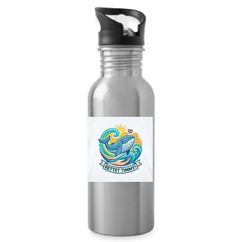 Save Timmy: Whales in the Colour Waves - Water bottle with straw - silver - Right