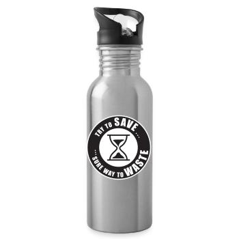 Zeit ist Geld – Sanduhr Warnung - Trinkflasche mit integriertem Trinkhalm - Lightsilver - Rechts