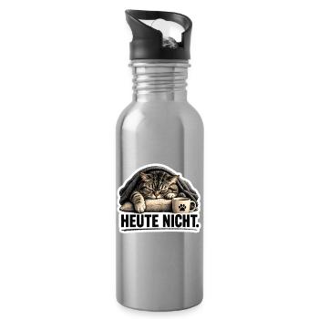 Heute nicht – Müde Katze lustiger Spruch - Trinkflasche mit integriertem Trinkhalm - Lightsilver - Rechts
