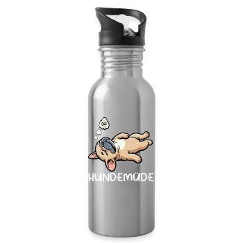 Hundemüde Französische Bulldogge Frenchie Frenchie - Trinkflasche mit integriertem Trinkhalm - Lightsilver - Rechts