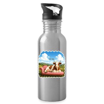 Not Today – Relaxed Cow on Sofa - Water bottle with straw - silver - Right