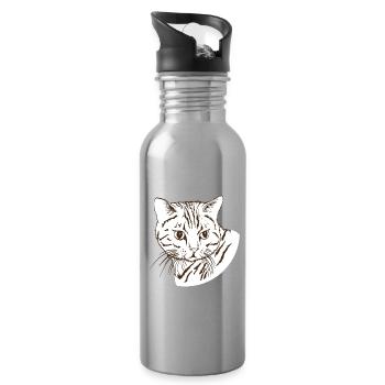 Katze - Trinkflasche mit integriertem Trinkhalm - Lightsilver - Rechts