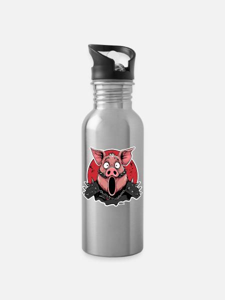 Punk Pig Screams-Aufkleber - Trinkflasche mit integriertem Trinkhalm - Lightsilver