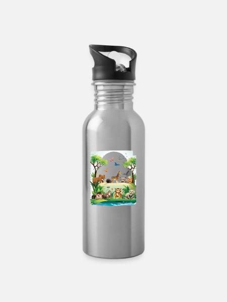 Tierwelt Jungle Parade - Trinkflasche mit integriertem Trinkhalm - Lightsilver