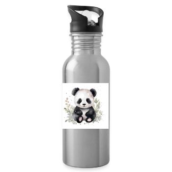 Panda Kuschelfreund im Aquarell - Trinkflasche mit integriertem Trinkhalm - Lightsilver - Rechts