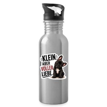 Frenchie Klein aber voller Liebe - Trinkflasche mit integriertem Trinkhalm - Lightsilver - Rechts