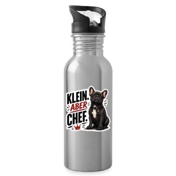 Frenchie – Klein aber Chef Bully - Trinkflasche mit integriertem Trinkhalm - Lightsilver - Rechts