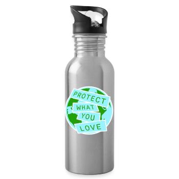 Protect What You Love Nature Protection Statement Logo - Water bottle with straw - silver - Right