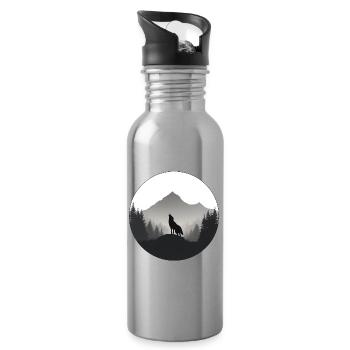 wild wolf logo - Water bottle with straw - silver - Right