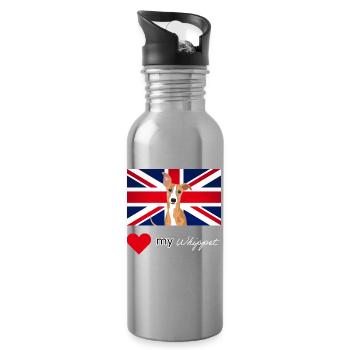 LUVMYWHIPPET (White text, Vibrant) - Water bottle with straw - silver - Right