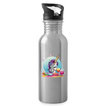 Licorne colorée dans une tasse de fête - Gourde avec paille intégrée - argent clair - Droite