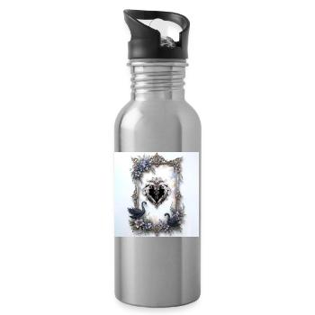 Zierherz im Blumenrahmen - Trinkflasche mit integriertem Trinkhalm - Lightsilver - Rechts