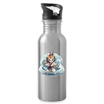 Wellenkämpfer im Karate-Gi - Trinkflasche mit integriertem Trinkhalm - Lightsilver - Rechts