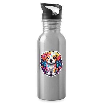 Rainbow Puppy Happy Heart - Water bottle with straw - silver - Right