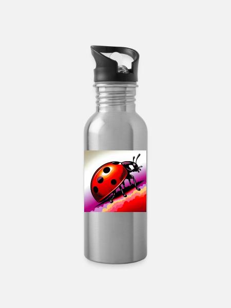Marienkäfer - Trinkflasche mit integriertem Trinkhalm - Lightsilver