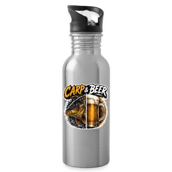 Carpe et bière : design de pêche drôle - Gourde avec paille intégrée - argent clair - Droite