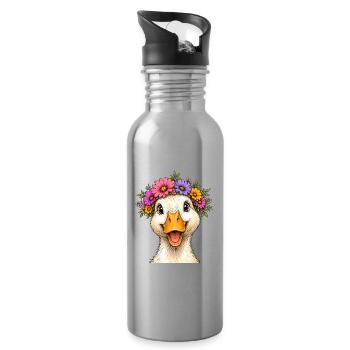 Canard décoré de fleurs - Gourde avec paille intégrée - argent clair - Droite