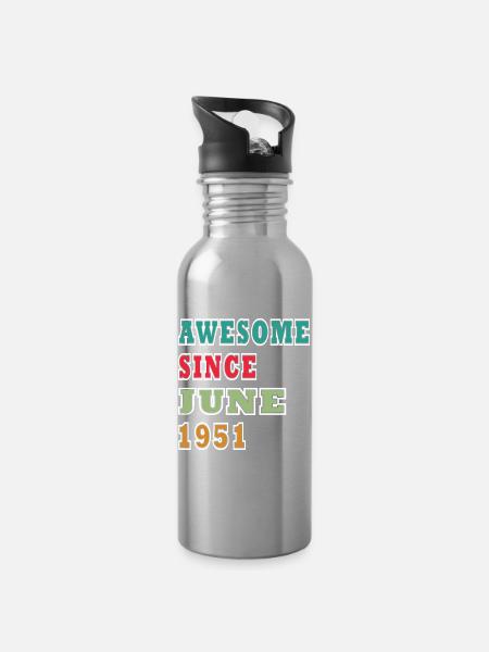 Retro 1951 Juni Layout - Trinkflasche mit integriertem Trinkhalm - Lightsilver