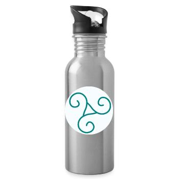 Green Triskel on White - Water bottle with straw - silver - Right