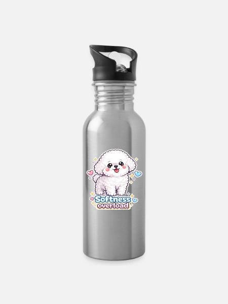 Surcharge de douceur - Design de chien Bichon mignon - Gourde avec paille intégrée - argent clair