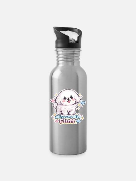 Tout ce dont vous avez besoin, c’est du fluff - Un design de chien bichon mignon - Gourde avec paille intégrée - argent clair