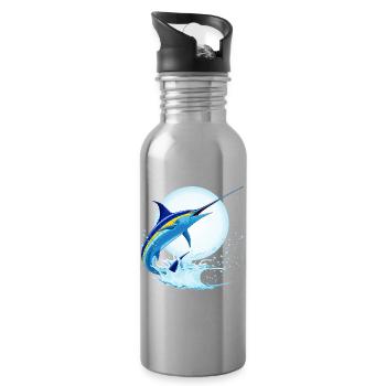 Blauer Marlin-Schwertfisch springt aus dem Ozean - Trinkflasche mit integriertem Trinkhalm - Lightsilver - Rechts