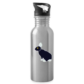 Lapin noir bleu minimaliste - Gourde avec paille intégrée - argent clair - Droite